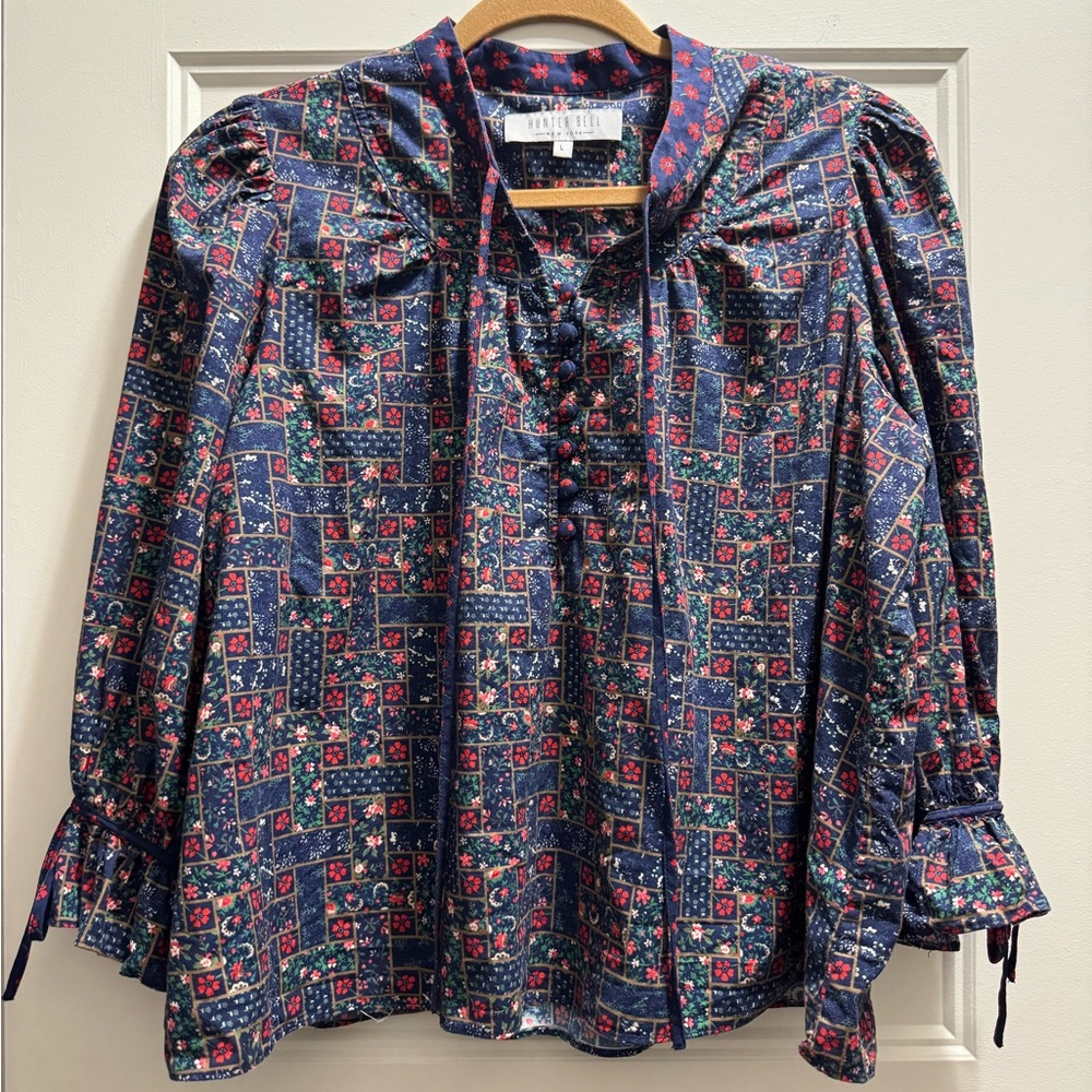 Hunter Bell Navy Vintage Patchwork Blouse